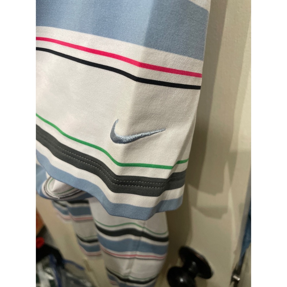 Nike Golf Performance Dri-FIT Polo Shirt Mens Striped Multi-Color Blue White - Picture 3 of 5